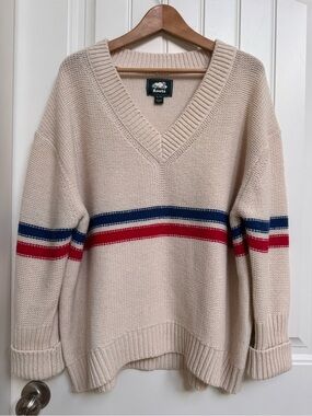Roots Wool Alpaca Blend Oversized V Neck Sweater. Size XL